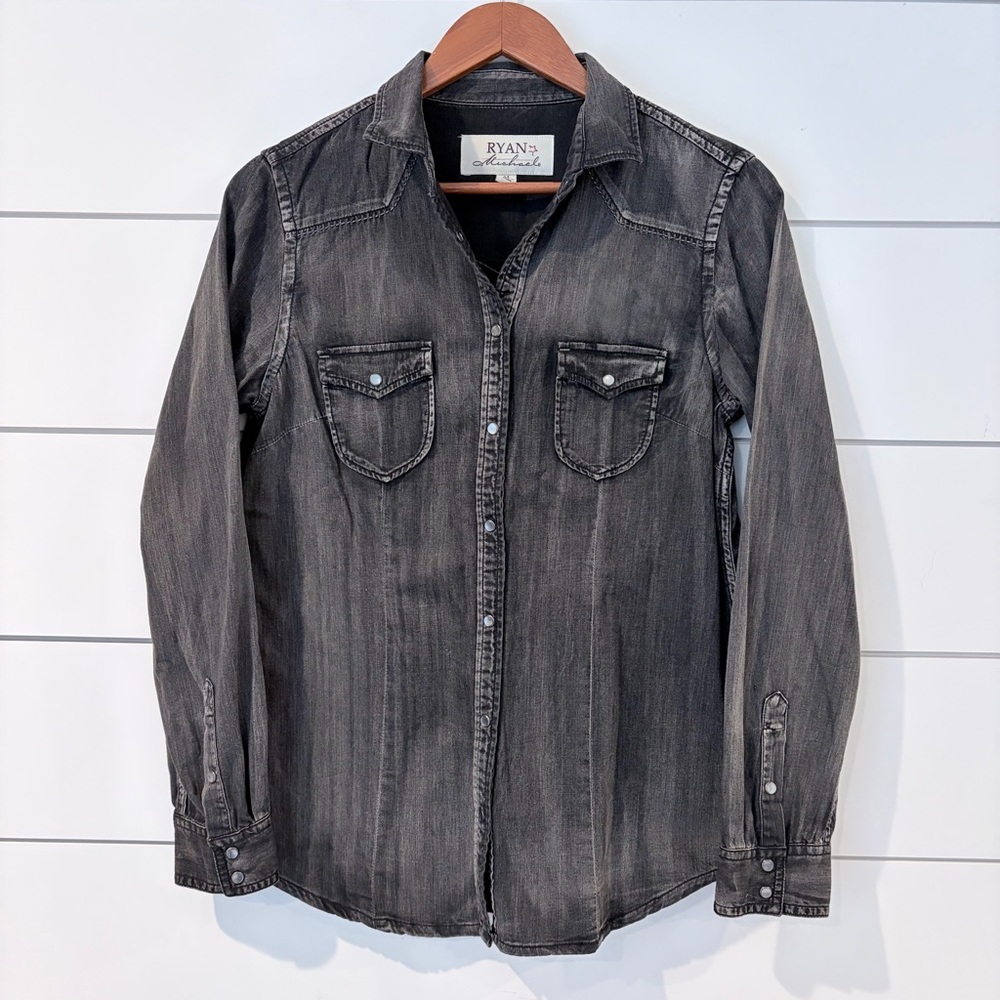 Ryan Michael Black Denim Women’s Shirt Western Minimalist Grunge Core S Cowgirl